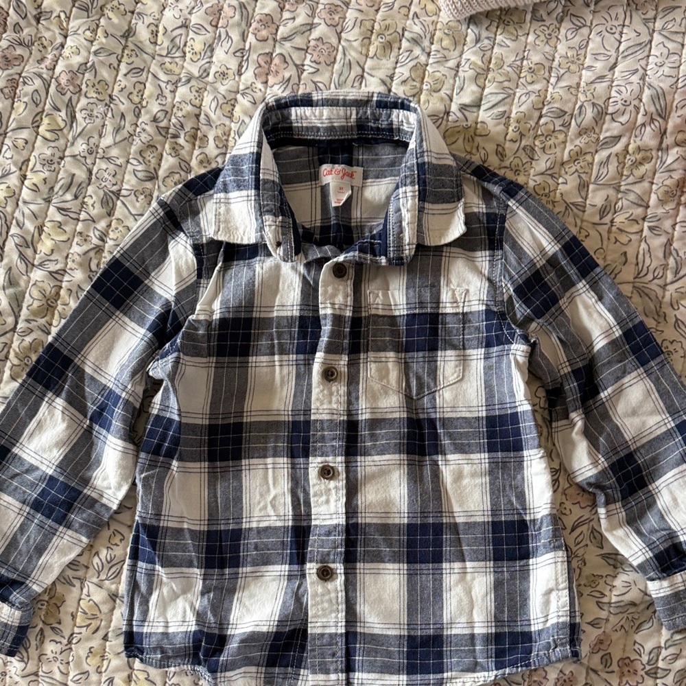 Cat & Jack Blue and White Plaid Button Down Shirt